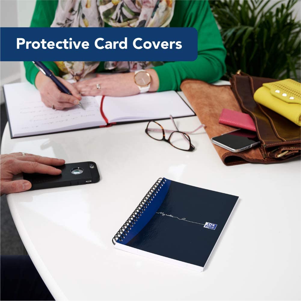 Oxford My Notes A5 Notebook, Wirebound, 8 mm Lined with Margin, 200 Page, Pack of 3, Perforated Edge, Optik Paper+, Navy - Image 3