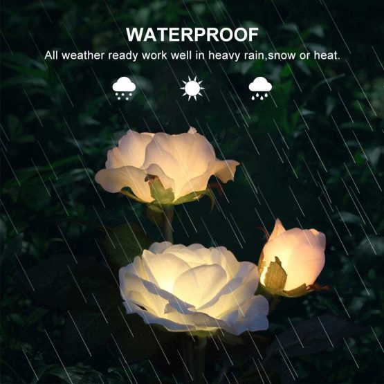 2 X Solar Garden Lights Outdoor Colour Changing Solar Flower Rose Lights Waterproof Solar Stake Lights for Garden Patio Backyard Pathway Driveway Decoration (White) - Image 4