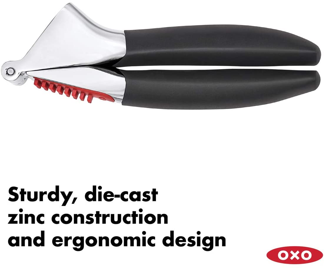 OXO Good Grips Garlic Press with Built-In Cleaner, Large Capacity Chamber, Heavy-Duty Zinc Construction, Dishwasher Safe - Image 4