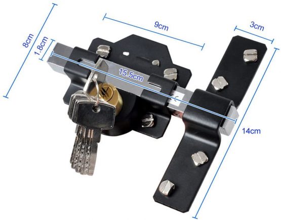 Concise Home 50mm Double Long Throw Gate Lock 5 Keys Garden Locking Both Sides - Image 4