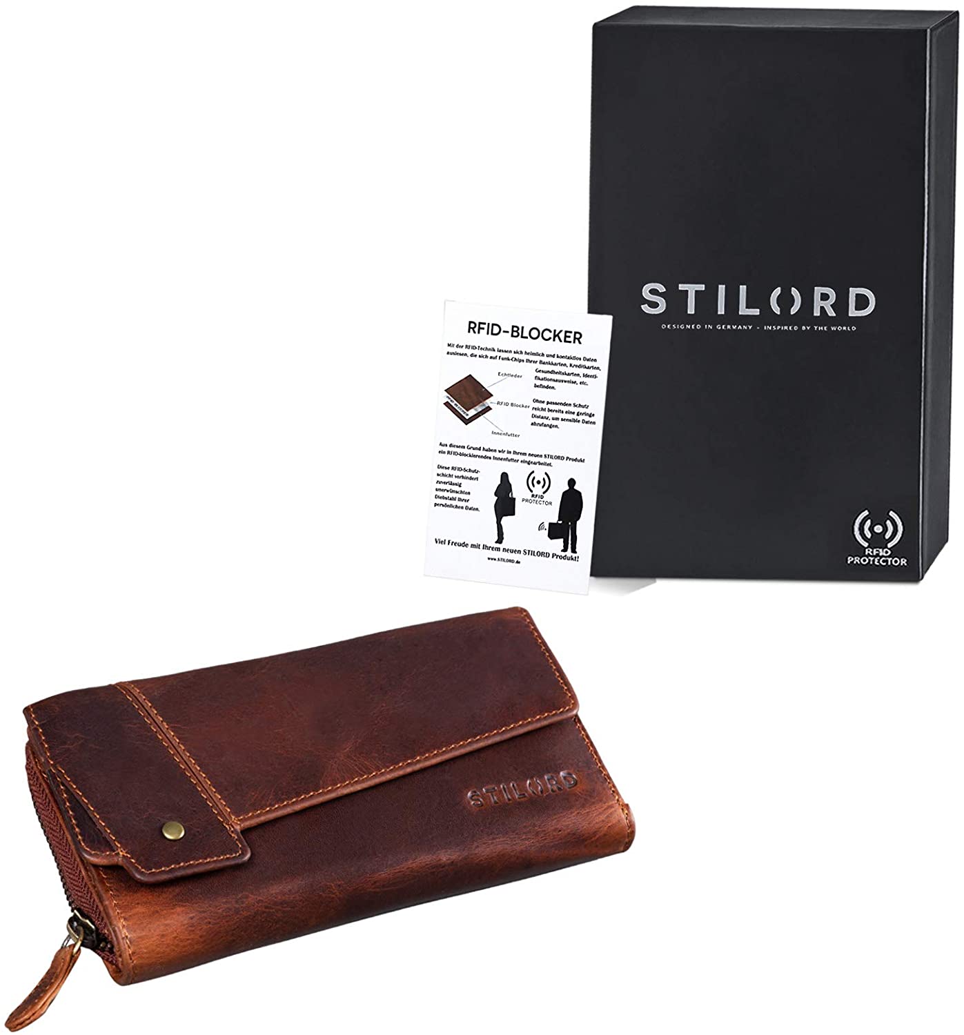 STILORD 'Sophia' Women Leather Wallet RFID and NFC Protection 15 Credit Card Slots and Gift Box, Colour:Kara - Cognac - Image 2
