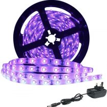 LightingWill 24 Watts UV Black Light LED Strip, 16.4FT/5M 3528 300LEDs 395nm-405nm Non-Waterproof Blacklight Night Fishing Sterilization Implicitly Party with 12V 2A Power Supply