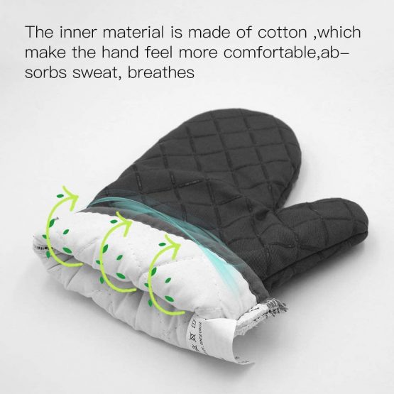 Oven Gloves,Heat Resistant Silicone Oven Gloves Non-Slip Kitchen Oven Mitts for Grilling,Cooking,Baking,Kitchen,Microwave,Pizza (Black,1 Pair) - Image 2
