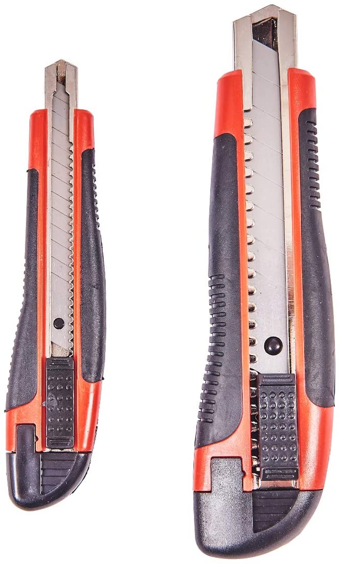 Amtech S0150 2pc Snap-Off Blade Disposable Retractable Knife Set, Craft Knives, Black & Red