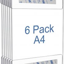 A4 Clear Acrylic Plexi Sign Holders with 3M Tape, Wall Sign Memo Document Menu Holder for Office, Home, Store, Restaurant-No Drilling (6 Pack)