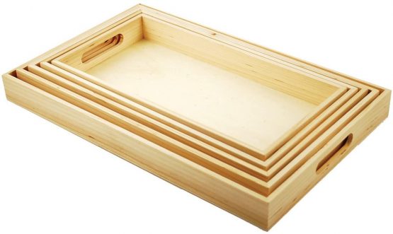 Multicraft Imports Paintable Wooden Trays W/Handles 5 kg-6.625-inch x 13-inch to 10 x 16.125-inch, 6.625"x13"to 10.25"x16.125", Оne Расk