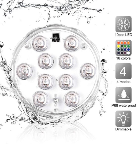 EECOO Underwater LED Lights, IP68 Waterproof Swimming Pool SPA Lights with Remote Control, Colorful Aquarium Lights ,Suitable for Vase Bases, Bathtubs, Fish Tanks and Home Decorations (4 Pack) - Image 4