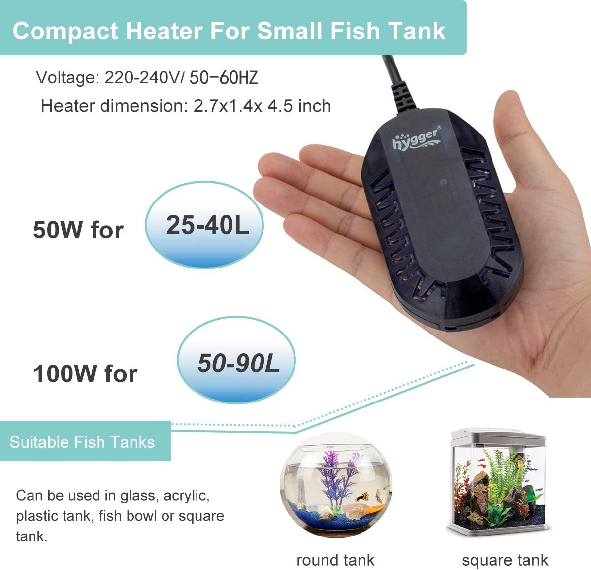 Hygger Submersible Digital Aquarium Heater 100W, Betta Fish Tank Turtle