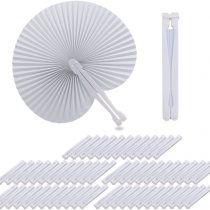 60pcs White Folding Fans in Paper Assortment with Plastic Handle for Wedding/Party/Church Favor