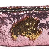 NUOLUX Double Color Sequins Waist Bag Casual Outdoor Sports Bag (Gold + Pink)