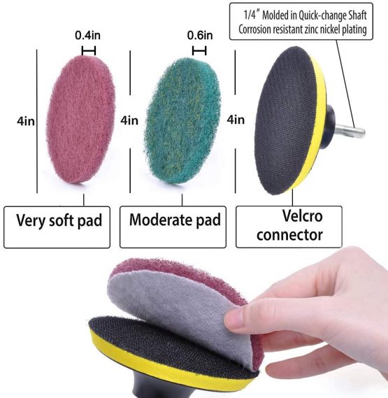 Drill Brush for Cleaning Attachment Set 10 pieces with Power Scrubber Nylon Brush,Pads connector,Scrub Pads - Image 3