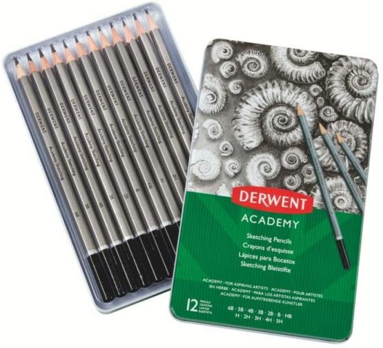 Derwent 2301946 Academy Graphite Sketching Pencils, Tin Box, 6B-5H Degree, , Set of 12 - Image 2