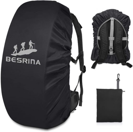 Besrina Backpack Rain Cover (15-90L),Upgraded Non-Slip Cross Buckle Strap & Reflective Waterproof Rucksack Cover for Hiking Camping Traveling Cycling