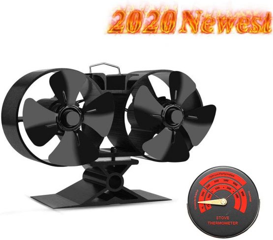 Heat Powered Stove Fan-CRSURE Upgrade 8 Blades Fire Fans for Wood Burners | Log Burner | Fireplace, Eco Friendly & Increased Efficient with Stove Thermometer Specially for Large Room
