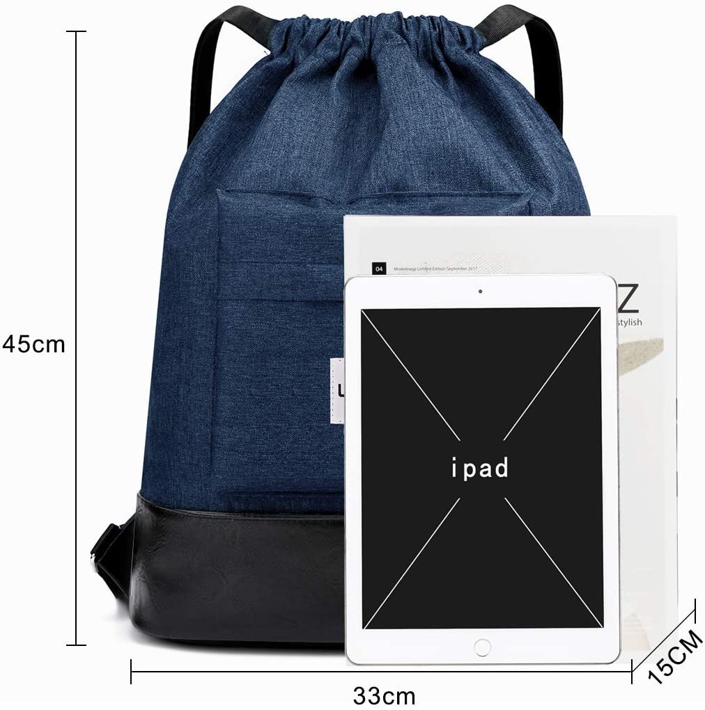 LIVACASA Gym Sack Large Drawstring Bag Adjustable Wide Strapes and Back Zipper Pocket Large Capacity 12.5L Sports Travel Bag Water Repellency with Inside Pockets Backpack for Men Women Blue 18x13x6In - Image 2