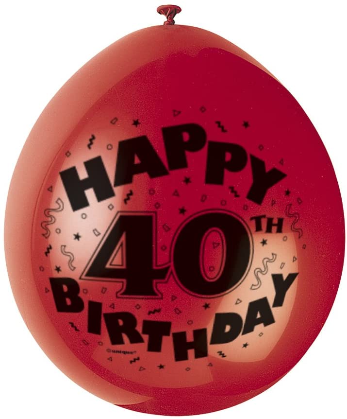 Unique Party 80313 - 9" Latex Assorted Happy 40th Birthday Balloons, Pack of 10, Multi-colored, Age 40 - Image 2