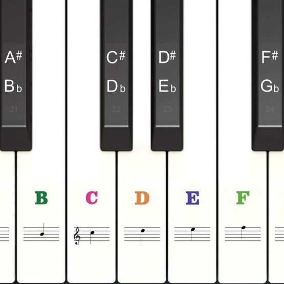 Piano Stickers for 54/61/76/88 Key Keyboards [Transparent and Removable] Full Set Stickers for White and Black Keys (Multi)
