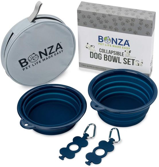Bonza Large Collapsible Dog Bowls, Twin Pack, 5 Cup, 18cm Diameter, Portable Dog Water Bowls for Medium to Large Dogs