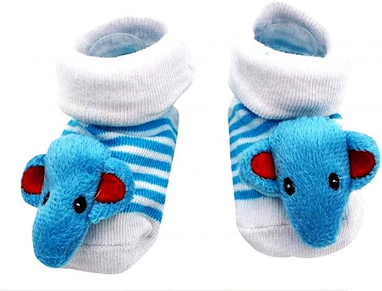 Non-slip socks for children - newborn socks - 0/12 months - fantasy - light blue elephant - stripes - male - female - unisex - gift idea for small children