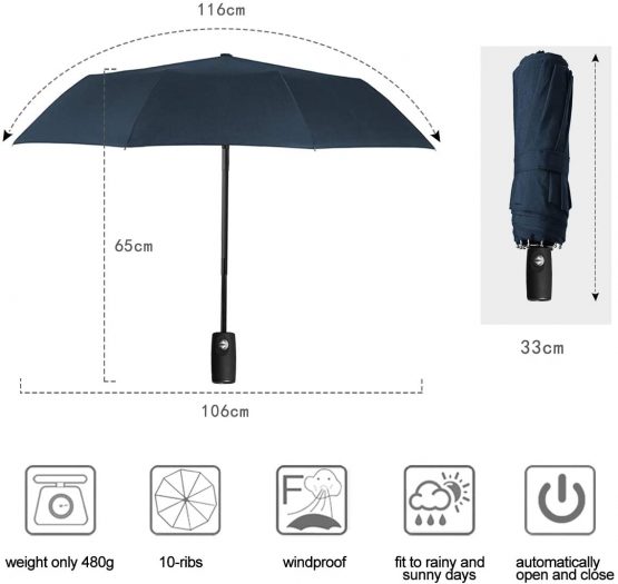 ECHOICE Unisex-Adults Windproof Folding Totes Umbrella - Auto Open Close Compact with 10-Rib Reinforced Frame and Teflon Fabric Black-1 - Image 4