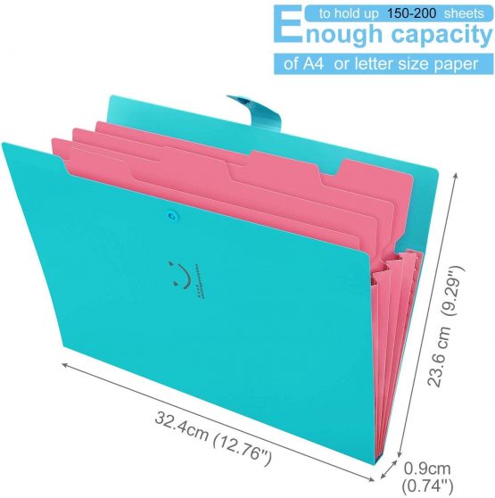 5 Pack Expanding File Folders Accordion Document Organizer, Letter A4 Paper Placstic File Folder 5 Pocket Expandable File Jackets for School Office Home - Image 2