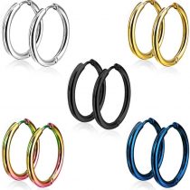 5 Pairs 15mm 316L Stainless Steel Huggie Hinged Hoop Earrings for Men Women, Jewelry Earrings Men Black round, Small Silver Hoop Earrings Set, Titanium Gold Earrings Men Ladies Clip on Studs Piercing