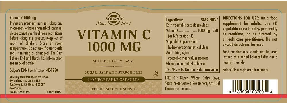 Solgar Vitamin C 1000mg - Healthy Immune System - Helps Fight Free Radicals - Vegan - Pack of 100 Capsules - Image 2
