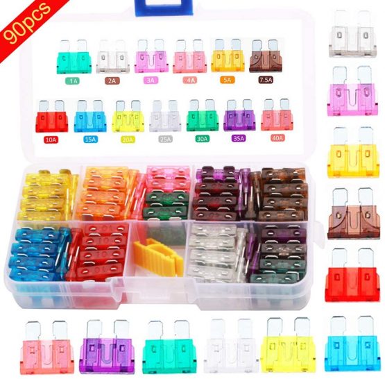 RUNCCI-YUN 90Pcs Standard Blade Fuse Set,Car Truck Blade Fuses Set(1A 2A 3A 4A 5A 7.5A 10A 15A 20A 25A 30A 35A 40A)