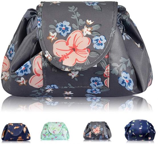 Lazy Drawstring Makeup Bags, Large Capacity Waterproof Travel Portable Cosmetic Bag Pouch Makeup Pouch Storage Organiser for Women Girl  (Flower)