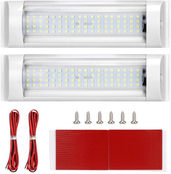 Interior Lights,SUPAREE LED RV Ceiling Light Roof Lights 12V-80V 72LED Interior Lighting for RV/Camper/Trailer/Motorhome/Van/Boat with ON/OFF Switch White (Pack of 2)+ (2Extend Cord)