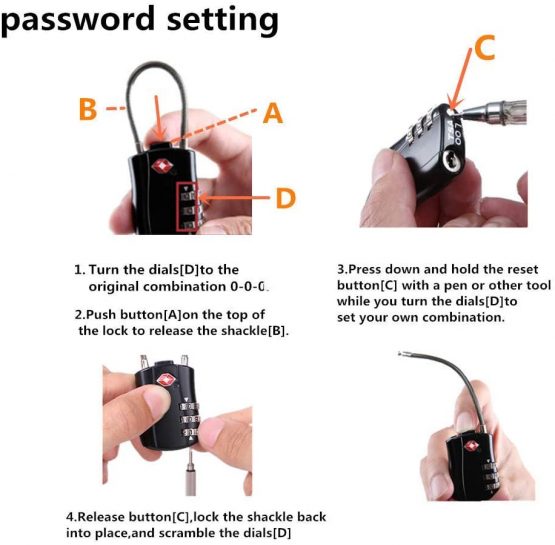 TSA Luggage Locks Pack, Digit Combination Padlockss and Steel Cable Combination Travel Security Lock, Luggage Travel Lock Coded Lock … (2 Pack) - Image 3