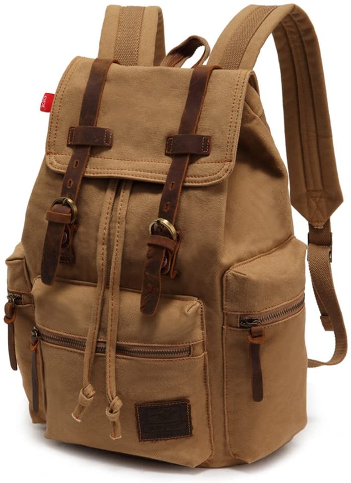 YUHAN Canvas Backpack Unisex Vintage Casual Rucksack Laptop Daypacks MacBook Bag Schoolbag Student Bookbag Satchel Hiking Camping Bag Khaki - Image 2