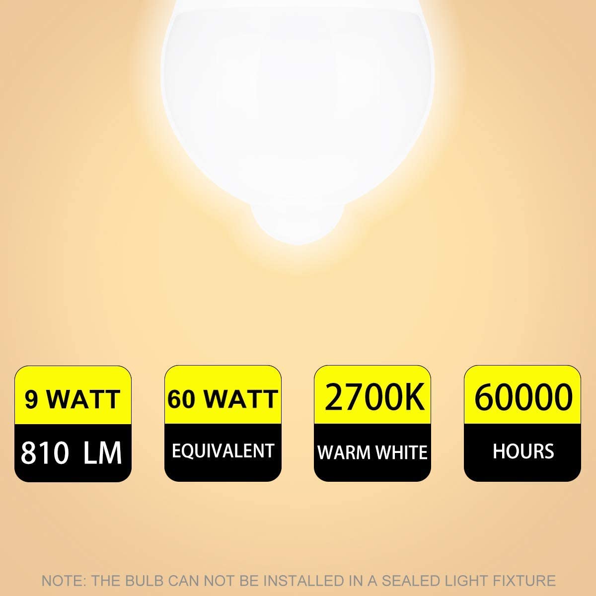 HEKEE PIR Motion Sensor Light Bulb 9W B22, A60 Bayonet Cap Warm White 2700K, Equivalent 60w Incandescent (2 Pack) - Image 3