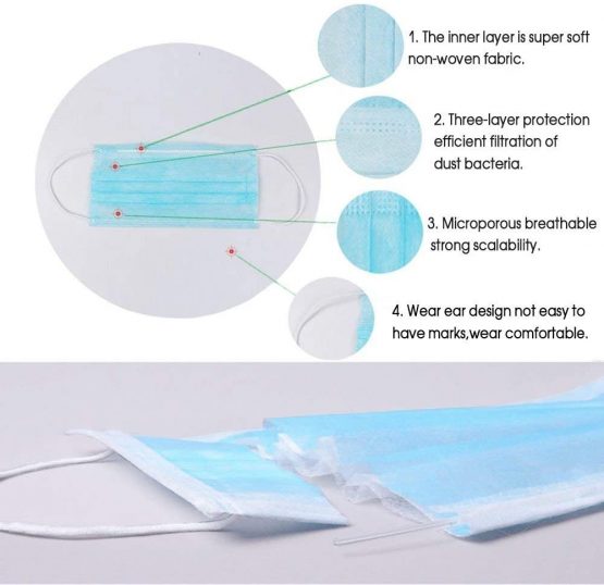 Pack of 10 Masks Standard - Sealed Bag - Hygienic Face Masks Protected Health and Beautician Care - Blue or Green - Image 3