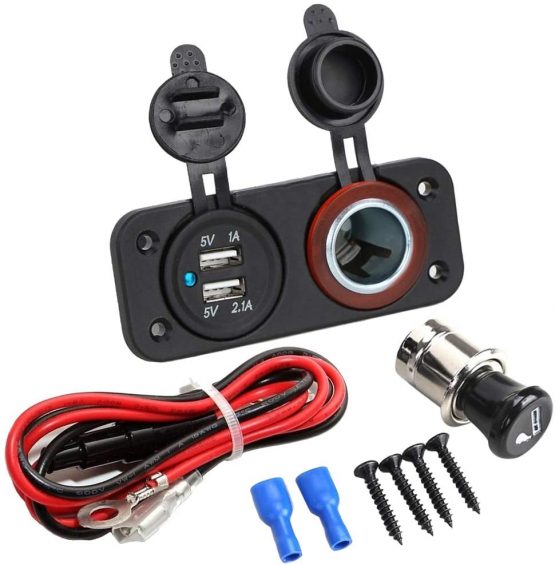 MMOBIEL Universal Waterproof Dual USB Charger Blue LED Indicator Power Outlet Socket 12V-24V output 5V 2.1A High Speed Charger