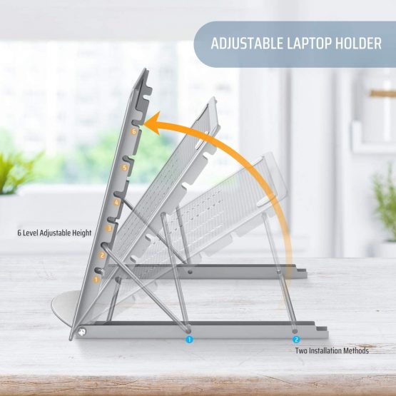 Lidasen Laptop Stand Tablet,Foldable Portable Ventilated Desktop Laptop Holder, Cooling Stand (10"-15.6") compatible with Dell XPS, HP, Lenovo,Universal Lightweight&Adjustable Ergonomic Tray (Silver) - Image 4