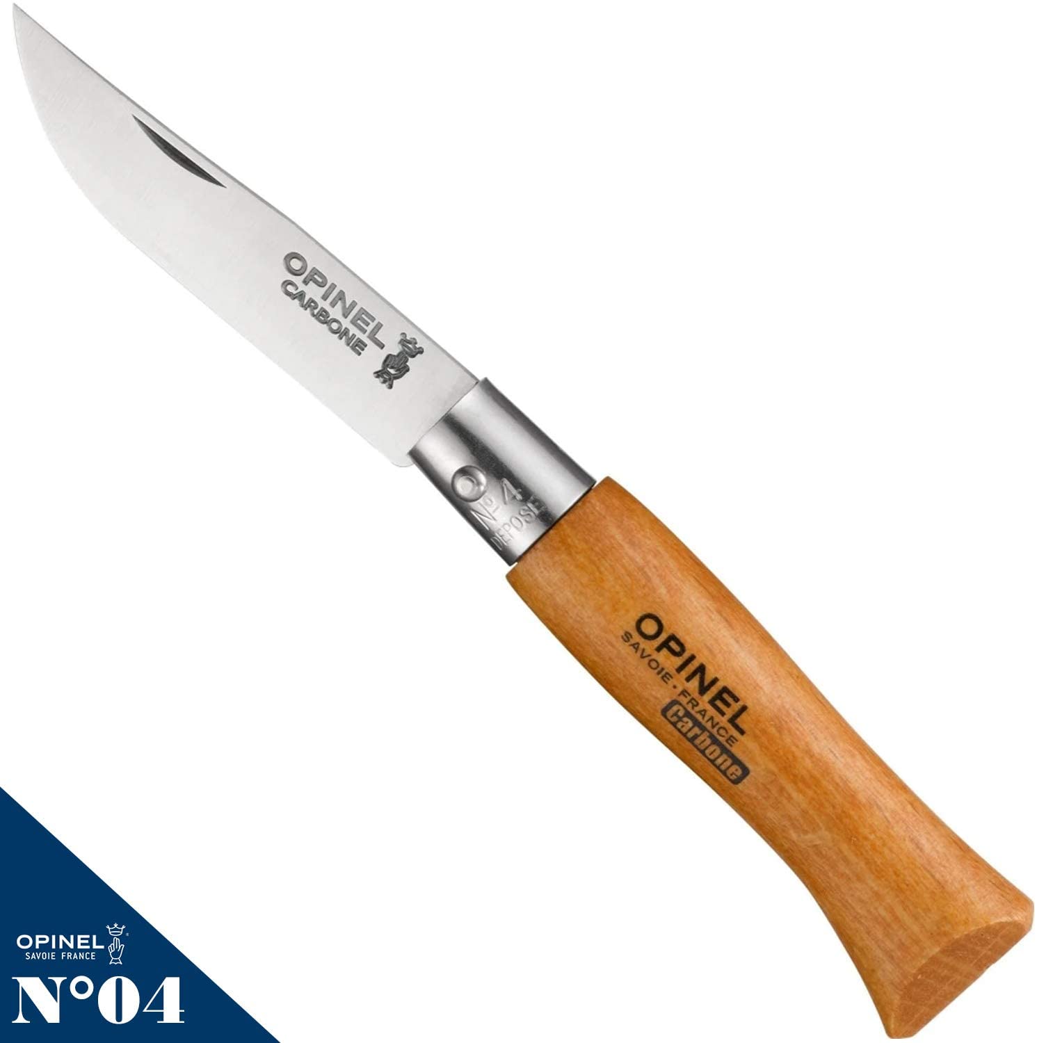 Opinel 111040 Non-Locking Carbon Steel Blade No.4 - Beech - Beech, 5 cm