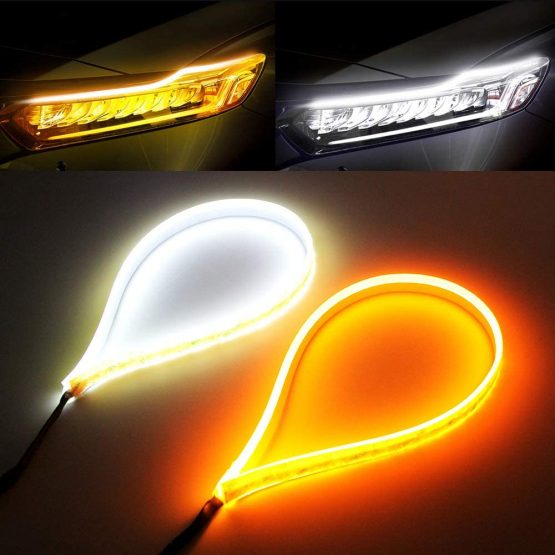 OPP ULITE 2PCS Running & Turn Signal LED Strip Lights 12V, 24Inch Dual Color Red Amber Sequential Switchback LED Rear Tail Brake Light Strip, Flexible Waterproof LED Stop Light Strip for Car
