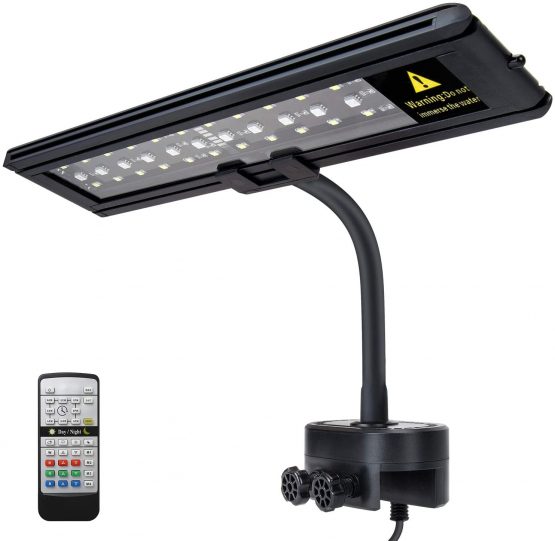 IREENUO LED Aquarium Light, Full Spectrum Fish Tank Clip on Light with Remote, Color Changing Lighting for Reef Coral Aquatic Plants & Fish Keeping (7W)