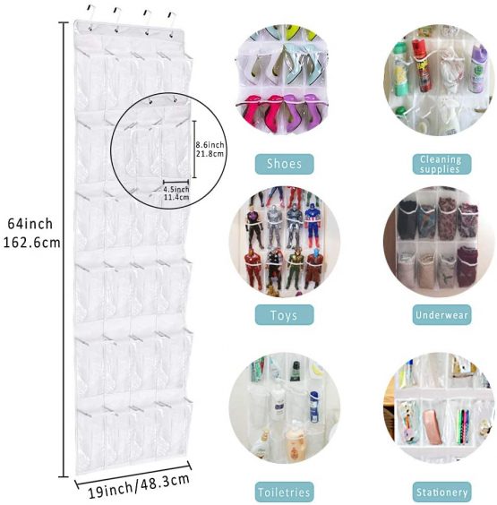 Dailyart 24 Pockets Over the Door Shoe Organizer Hanging Shelf Shoe Rack Storage Stand Organiser Holder Hook,White - Image 2