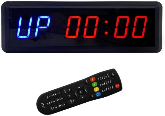 BTBSIGN LED Interval Timer Count Down/Up Clock Stopwatch with Remote for Home Gym Fitness (Two Blue+Four Red)