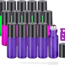 15Pcs, 5ml Essential Oil Roller Bottles - Yalbdopo Mini Refillable Glass Roll on Bottles with Stainless Steel Roller Balls & Black Lids, Perfect for Aromatherapy, Essential Oils, Fragrance (3 Colors)
