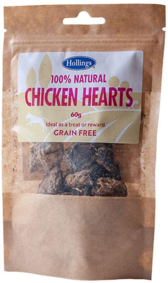 Hollings Chicken Hearts Dog Treats, 100% Natural Air Dried Treats for Adult Dogs Grain Free & High in Protein (60g)
