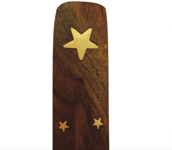 HomeAdorable Incense Stand Wooden Ash Catcher with Brass Stars Incense Stick Holder (Brown) - Image 2