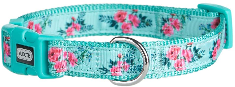 YUDOTE Adjustable Mint Green Nylon Dog Collar Small with Floral Patterned Ribbon for Puppies Active Female Dogs Neck 25-38cm - Image 4