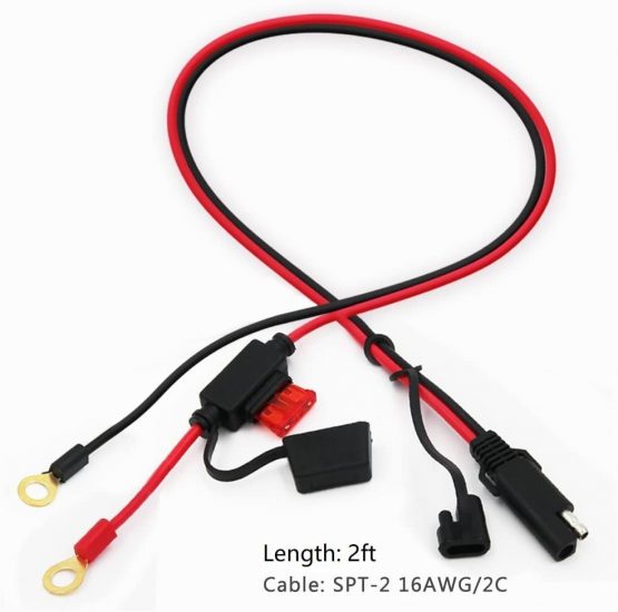 KUNCAN 2FT Motorcycle SAE to O Ring Terminal Harness Wire 2 Pin Lug Cable, Eyelet Terminal Harness Extension Charge Cord, Quick Disconnect SAE Connection Lead, 10A Fuse - Image 2