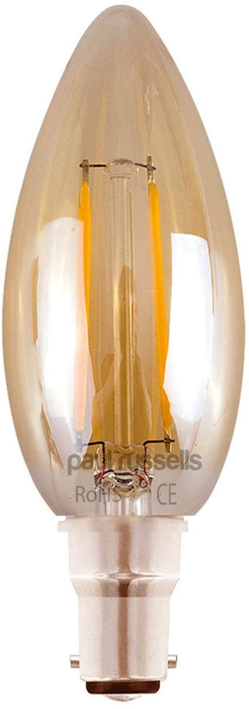 paul russells LED Candle Filament Light, 2.5W 20W Equivalent Replacement, 200LM Lumens, 2200K Extra Warm White