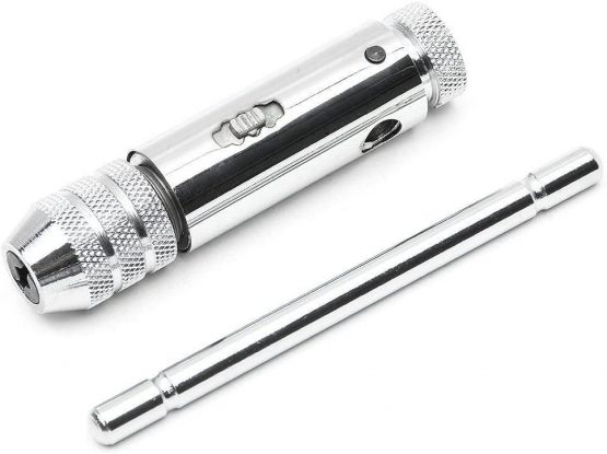 Adjustable Silver T-Handle Ratchet Tap Holder Wrench with 5pcs M3-M8 3mm-8mm Machine Screw Thread Metric Plug T-Shaped Tap - Image 3