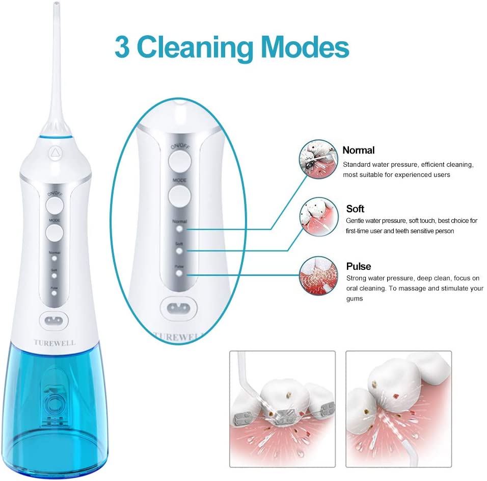 TUREWELL FC1591 Water Flosser for Teeth Portable Cordless Oral Irrigator with 6 Jet Tips, 3 Cleaning Modes, IPX7 Waterproof - Image 2