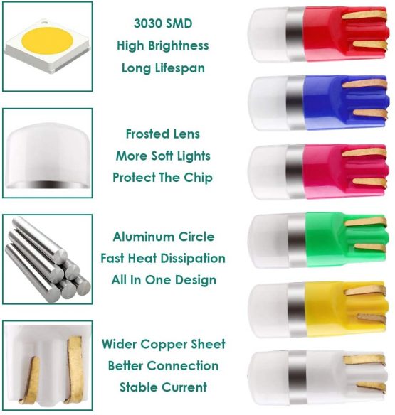 GLL T10 LED Bulbs White W5W 501 LED Bulbs 3030-1SMD with Lens 60 Lumens for Car LED Lights Bulbs Side Light Bulbs Number Plate Light Parking Light Interior Light (Pack of 10) - Image 4